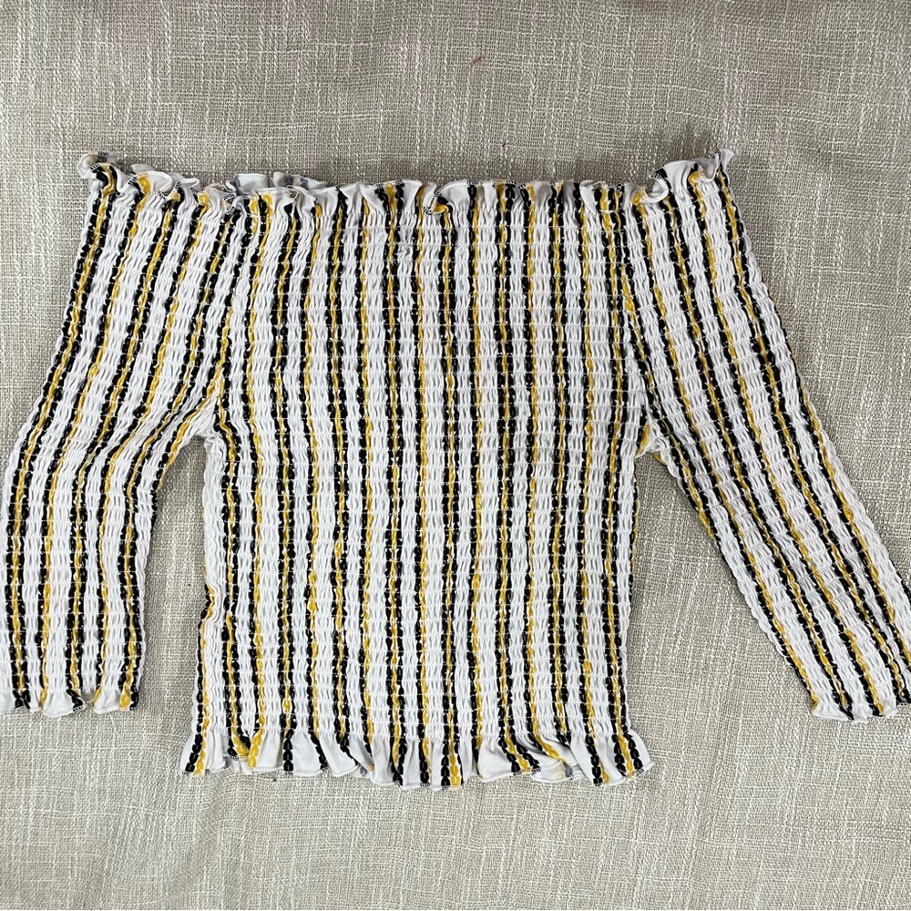 Orange Kiss Striped Cropped Off The Shoulder Shirt Size L